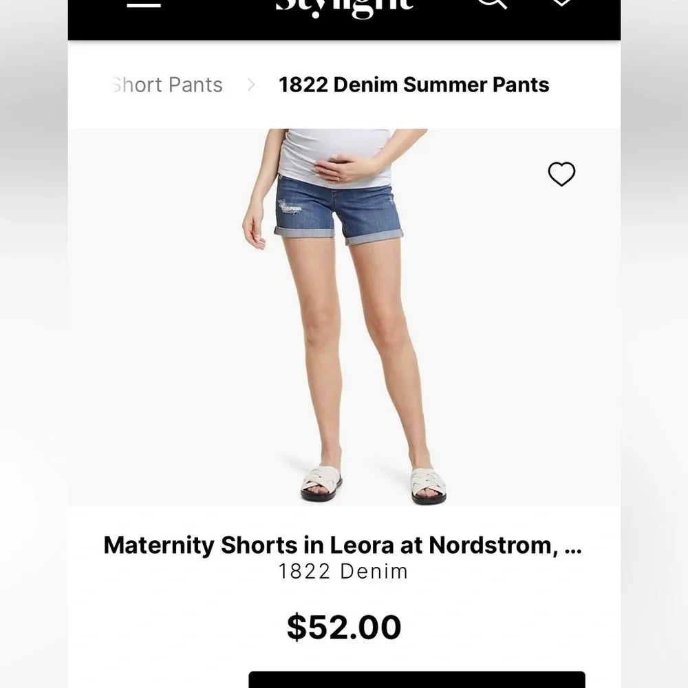 Leora 1822 Denim Rolled Cuff Distressed Maternity Denim Shorts Medium Wash